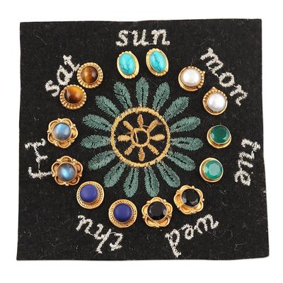 Alternate image for Gold-Plated Multi-Gemstone Stud Earrings Set of 7 Daily Glamour