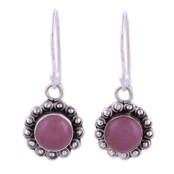 Alternate image for Pink Chalcedony and Sterling Silver Floral Dangle Earrings Pink Appeal