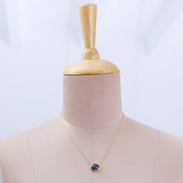 Alternate image for 18k Gold-Plated Natural Labradorite Pendant Necklace Nocturnal Dazzle