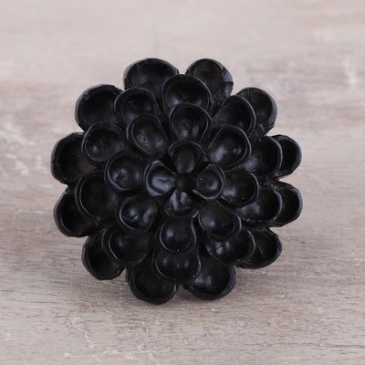 Alternate image for Hand Carved Ebony Wood Marigold Cocktail Ring from India Marigold Shadow