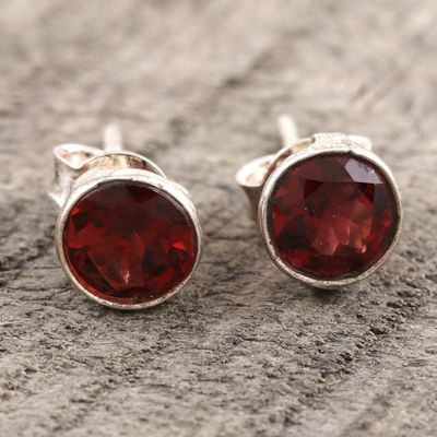 Alternate image for Garnet and Sterling Silver Stud Earrings Red Night