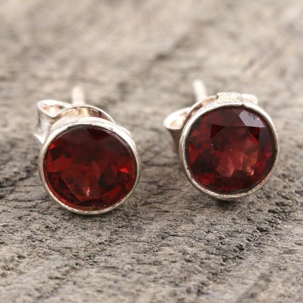 Alternate image for Garnet and Sterling Silver Stud Earrings Red Night