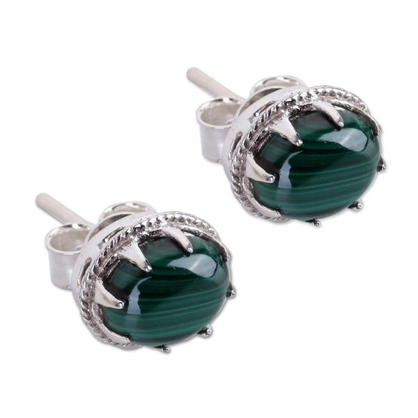 Alternate image for Sterling Silver and Deep Green Malachite Earrings Morning Forest