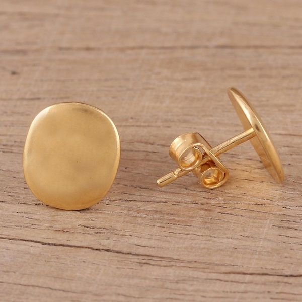Alternate image for Handmade 22k Gold Plated Sterling Silver Stud Earrings Vibrant Buttons