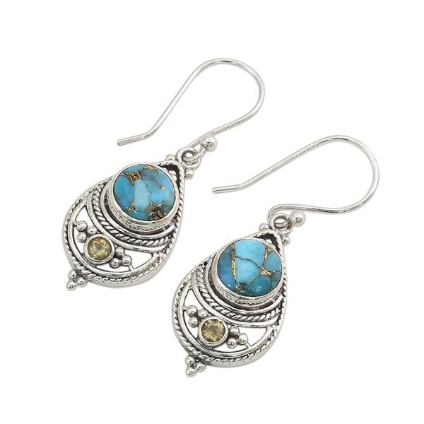 Alternate image for Citrine Composite Turquoise Dangle Earrings from India Azure Heaven