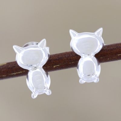Alternate image for Sterling Silver Cat Stud Earrings Kitty Craft