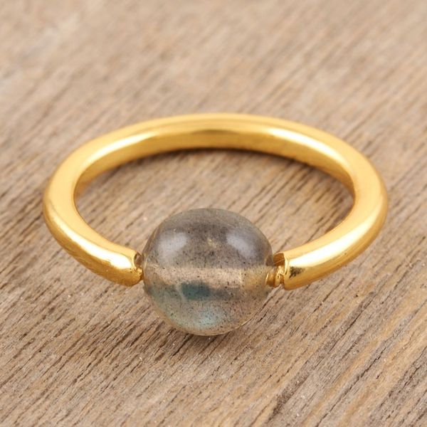 Alternate image for Hand Made Gold-Plated Labradorite Single Stone Ring Return to Saturn in Grey