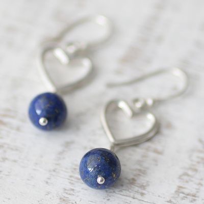 Alternate image for Handcrafted Lapis Lazuli and Sterling Silver Dangle Earrings Majestic Globes