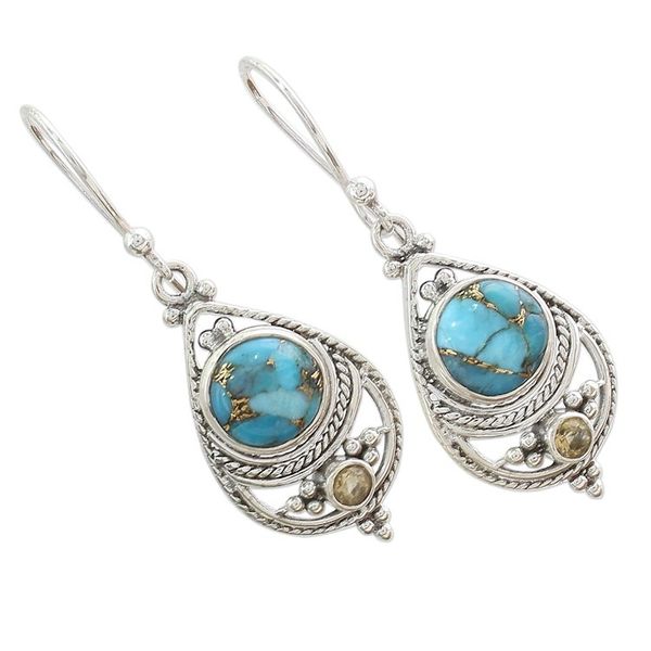 Alternate image for Citrine Composite Turquoise Dangle Earrings from India Azure Heaven