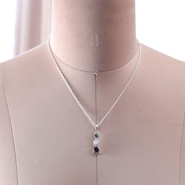 Alternate image for One-Carat Multi-Gemstone Pendant Necklace from India Celestial Trinity