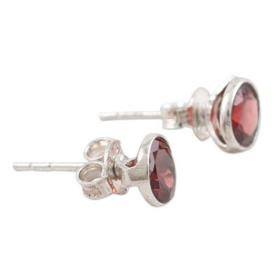 Alternate image for Garnet and Sterling Silver Stud Earrings Red Night