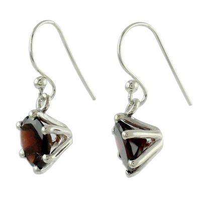 Alternate image for Handcrafted Sterling Silver and Garnet Earrings Scarlet Solitaire