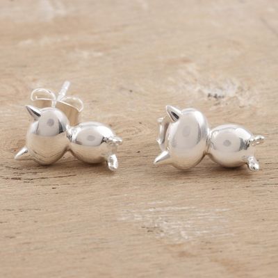 Alternate image for Sterling Silver Cat Stud Earrings Kitty Craft