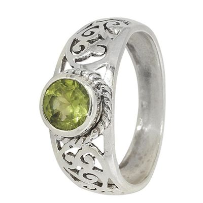 Alternate image for Peridot and Sterling Silver Indian Ring with Paisley Design Blossoming Desire