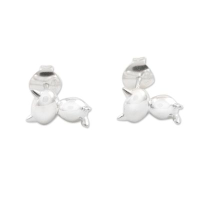 Alternate image for Sterling Silver Cat Stud Earrings Kitty Craft