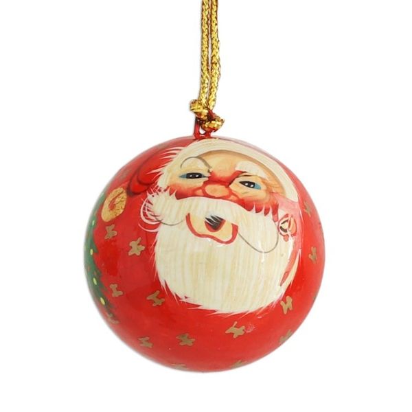 Alternate image for 5 Santa Claus Ornaments Handcrafted in Papier Mache Laughing Santa Claus
