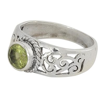 Alternate image for Peridot and Sterling Silver Indian Ring with Paisley Design Blossoming Desire