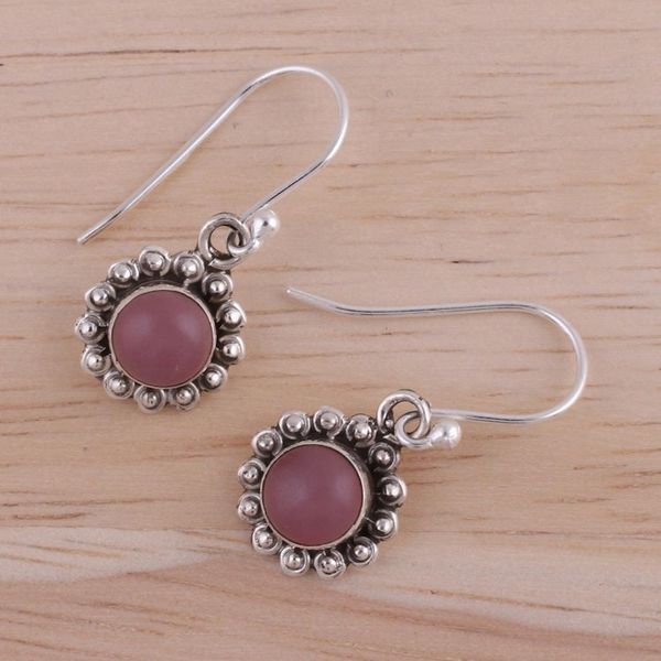 Alternate image for Pink Chalcedony and Sterling Silver Floral Dangle Earrings Pink Appeal