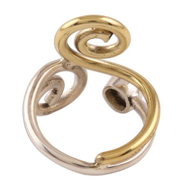 Alternate image for Rainbow Moonstone Ring with Sterling Silver and Brass Curling Union
