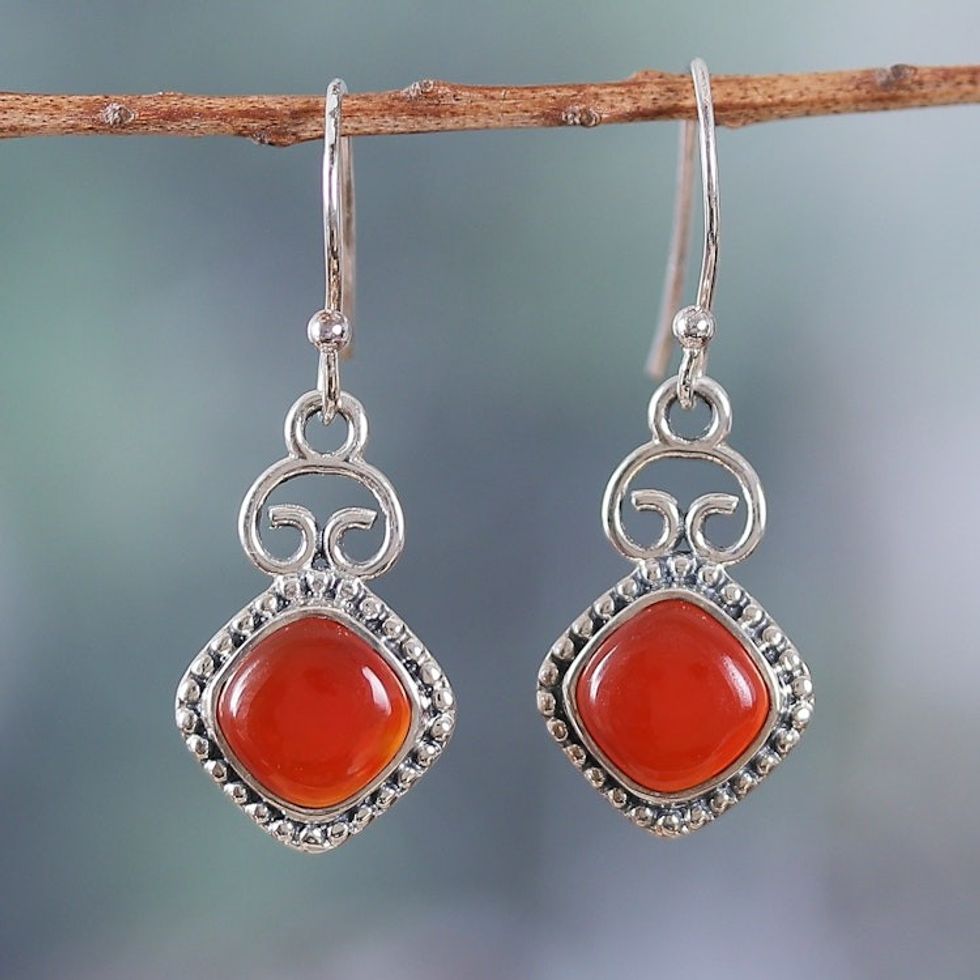 Classic Sterling Silver and Carnelian Dangle Earrings 'Classic Confidence'