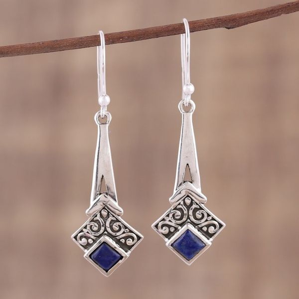 Alternate image for Lapis Lazuli and Sterling Silver Dangle Earrings from India Timekeeper