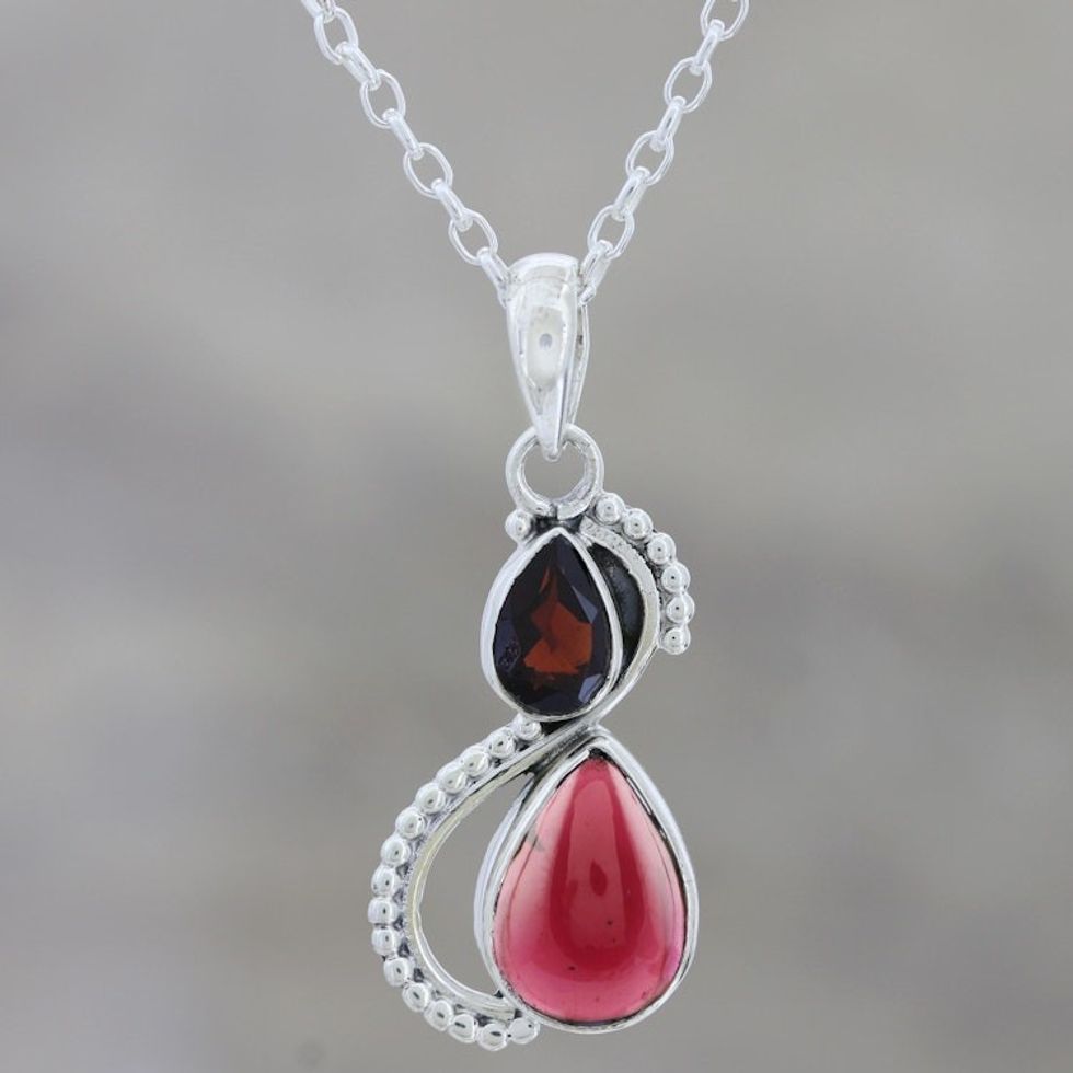 Two-Garnet Pendant Necklace from India 'Fireglow'