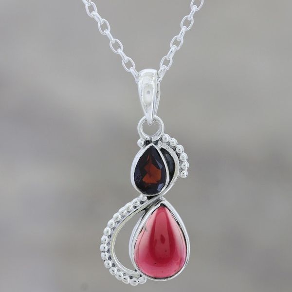 Alternate image for Two-Garnet Pendant Necklace from India Fireglow