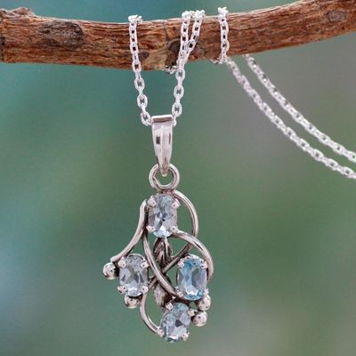 Alternate image for Blue Topaz and Sterling Silver Necklace India Jewelry Twirling