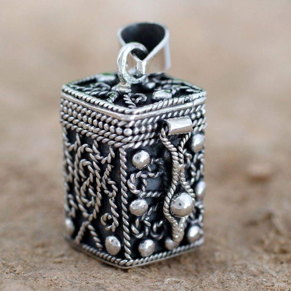 Square Locket Pendant Artisan Crafted Silver Jewelry 'Prayer Box'