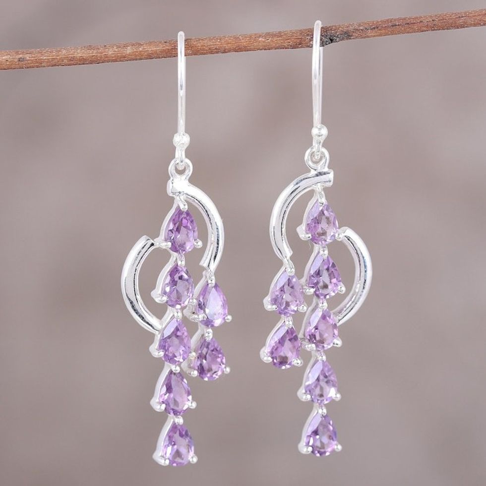 Handcrafted Amethyst and Sterling Silver Waterfall Earrings 'Violet Tears'