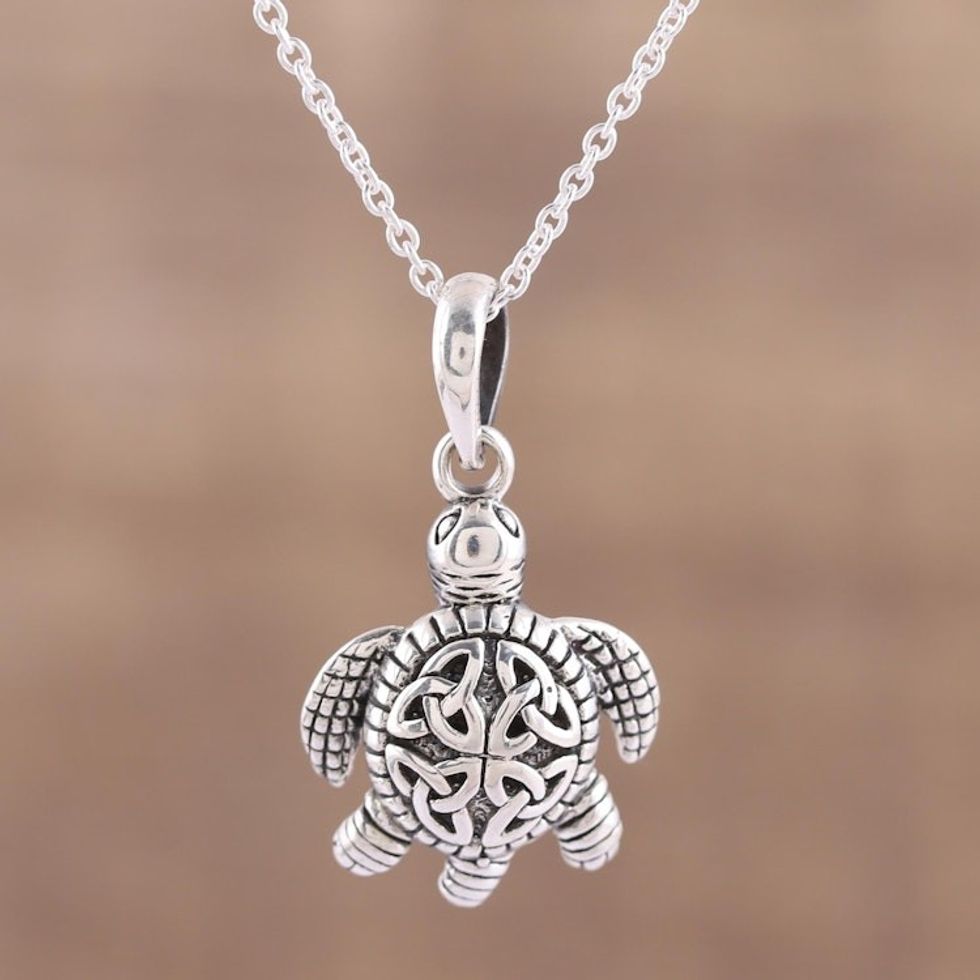 Sterling Silver Celtic Trinity Knot Turtle Pendant Necklace 'Trinity Turtle'