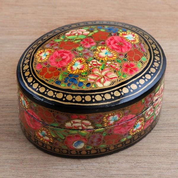 Alternate image for Floral Papier Mache and Wood Oval Decorative Box Summer Bouquet