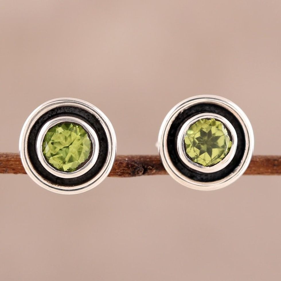 Circular Peridot Stud Earrings from India 'Graceful Frames'