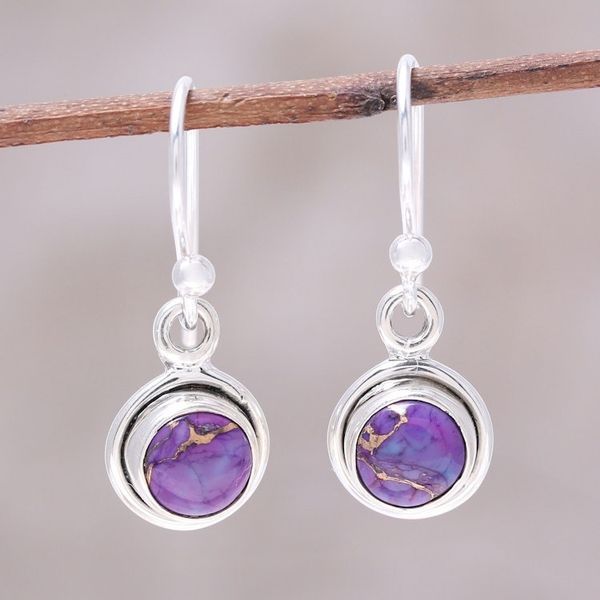 Alternate image for Sterling Silver and Purple Composite Turquoise Earrings Adorable Moon in Purple