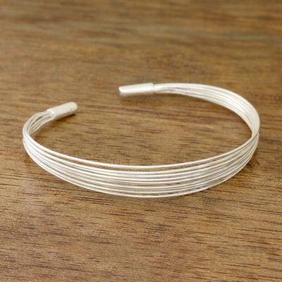 Alternate image for Sterling Silver Cuff Bracelet Crafted in India Gleaming Delight