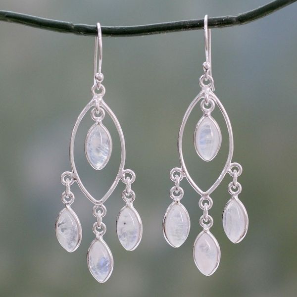 Alternate image for Rainbow Moonstone and Sterling Silver Chandelier Earrings Luminous Dew