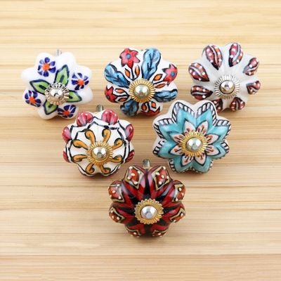 Alternate image for Six Unique Colorful Ceramic Flower Knobs Bohemian Bouquet