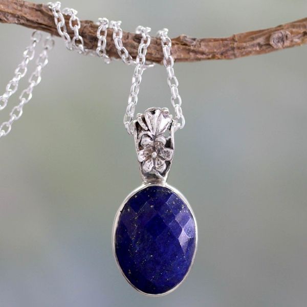Alternate image for Artisan Made Silver and Lapis Necklace Floral Facets