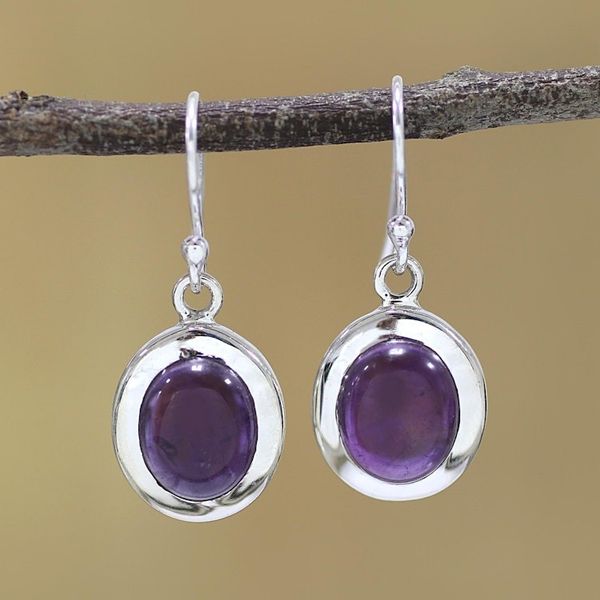 Alternate image for Amethyst and Sterling Silver Dangle Earrings from India Haloed Purple