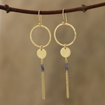 Alternate image for Circular Gold Plated Iolite Dangle Earrings from India Dreamy Rings