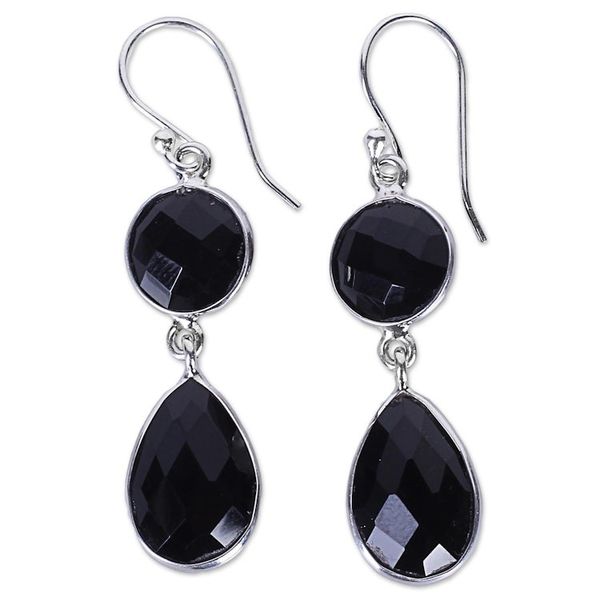 Alternate image for Dual Onyx Gemstone Dangle Earrings with Sterling Silver Magical Charm