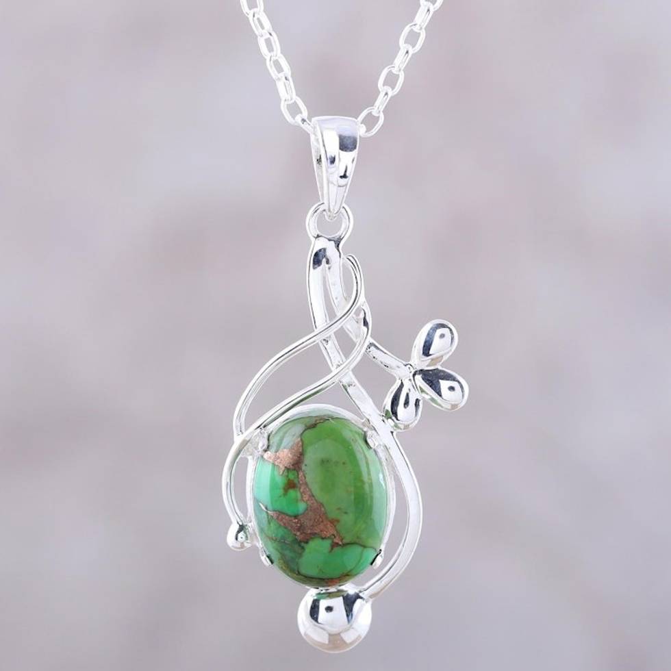 Sterling Silver Necklace with Green Composite Turquoise 'Sky Secret in Green'
