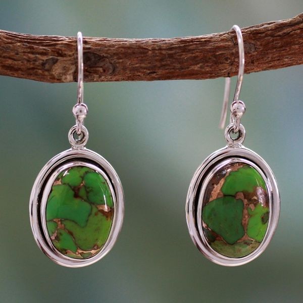 Alternate image for India Jewelry Silver and Green Comp Turquoise Earrings Rajasthan Secret