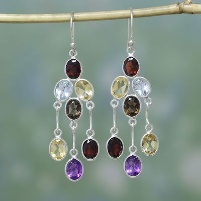 Alternate image for Handcrafted Multigemstone Indian Chandelier Earrings Wondrous Colors