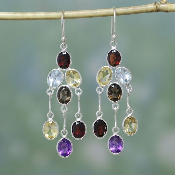 Alternate image for Handcrafted Multigemstone Indian Chandelier Earrings Wondrous Colors