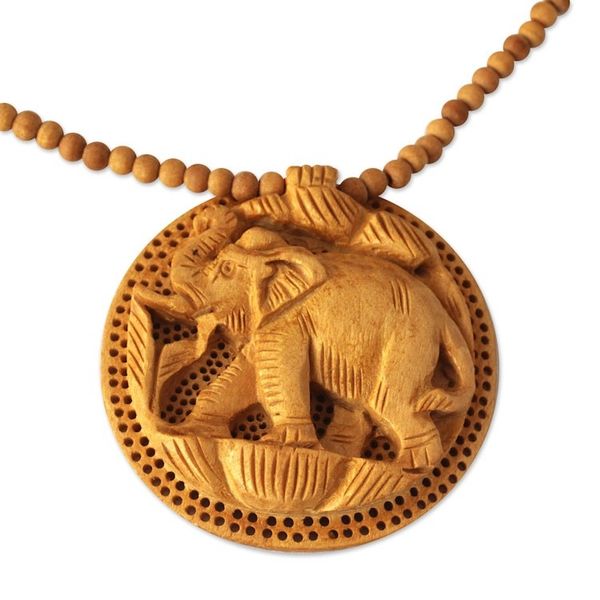 Alternate image for Hand Crafted Wood Necklace Indian Jewelry Elephant Fortune