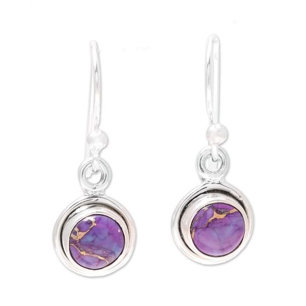 Alternate image for Sterling Silver and Purple Composite Turquoise Earrings Adorable Moon in Purple