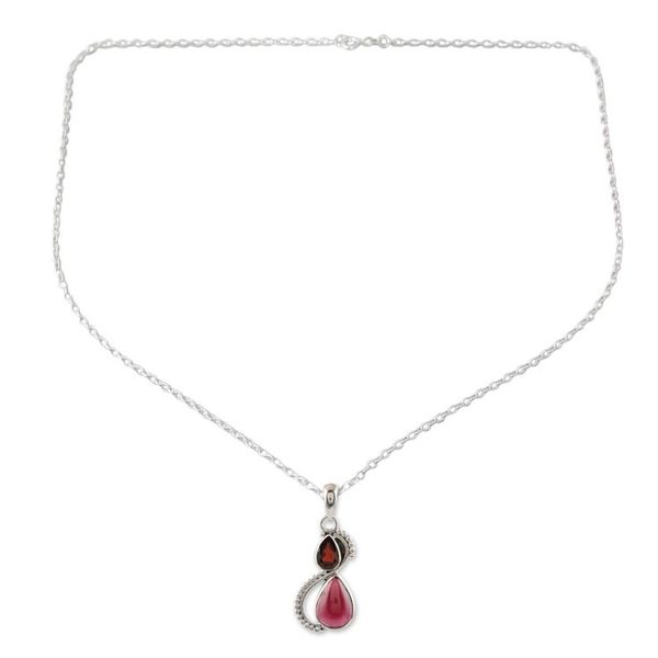 Alternate image for Two-Garnet Pendant Necklace from India Fireglow