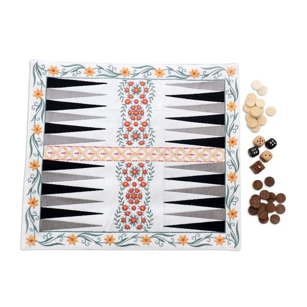 Alternate image for Floral Embroidered Travelers Backgammon Game Ganga Garden in Yellow