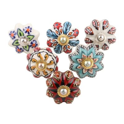 Alternate image for Six Unique Colorful Ceramic Flower Knobs Bohemian Bouquet